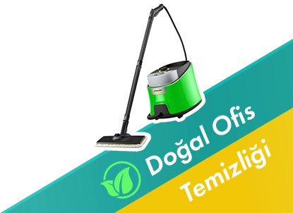 Doğal ofis temizliği ile ilgili makine ve görsel