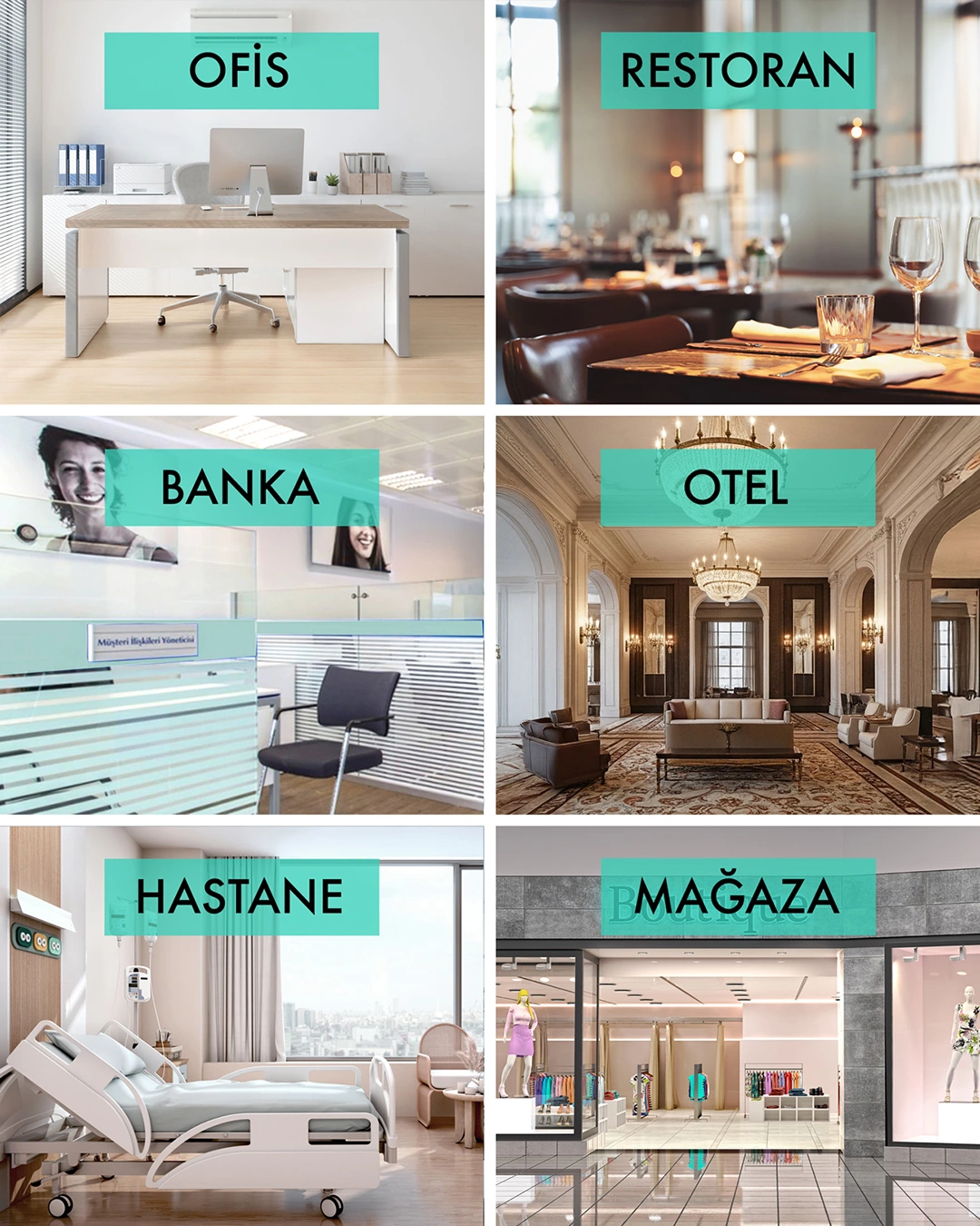Ofis ve işyeri temizlik hizmeti verilen ofis, restoran, banka, otel, hastane, mağazalar